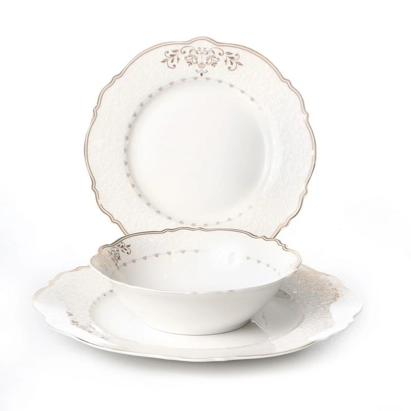 סט צלחות 18 חל' דגם DAISY לבן זהב NEW BONE CHINA