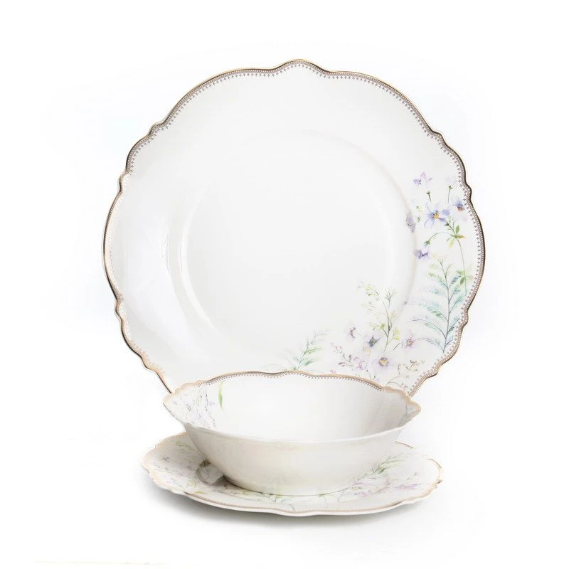 סט צלחות 18 חל' דגם לילך NEW BONE CHINA