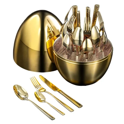 סט סכו''ם מהודר 24 חלקים באריזת ביצה FIGARO CHAMPAGNE.
